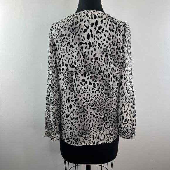 JOIE Purine Gray Black Top Silk Leopard Split Neck Balloon Sleeve Size XSmall XS - Picture 11 of 14